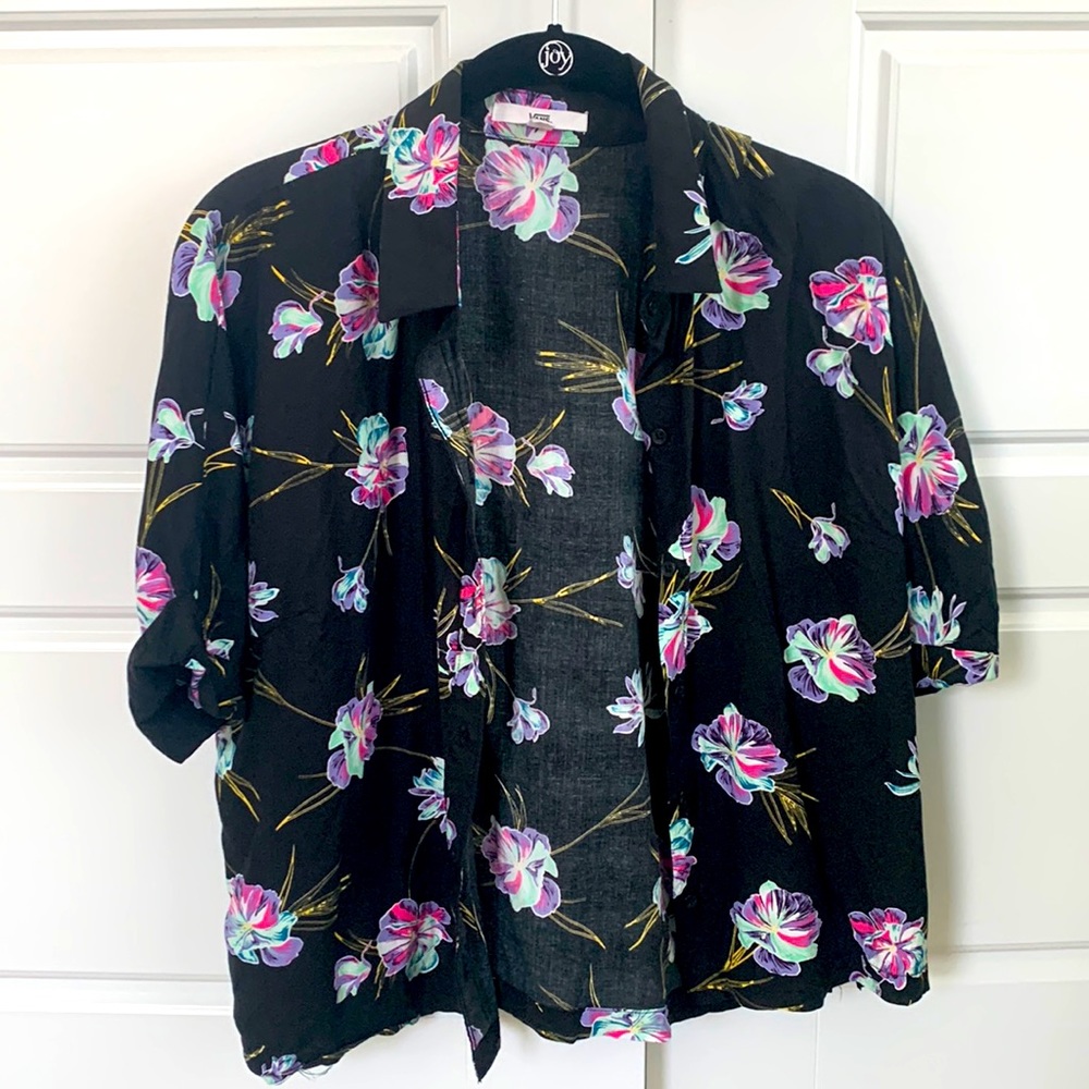 Vans Tropical Flower Print Button Down Top Black size S